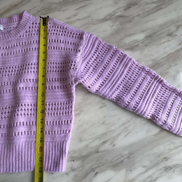 Love Knits NYC Open Knit Lavender Cropped Ribbed Sweater Sweatshirt L Women Cozy - Picture 7 of 9